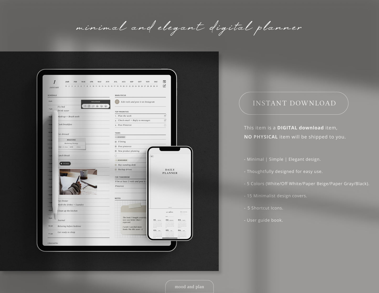 365 Day Undated Digital Planner | Portrait