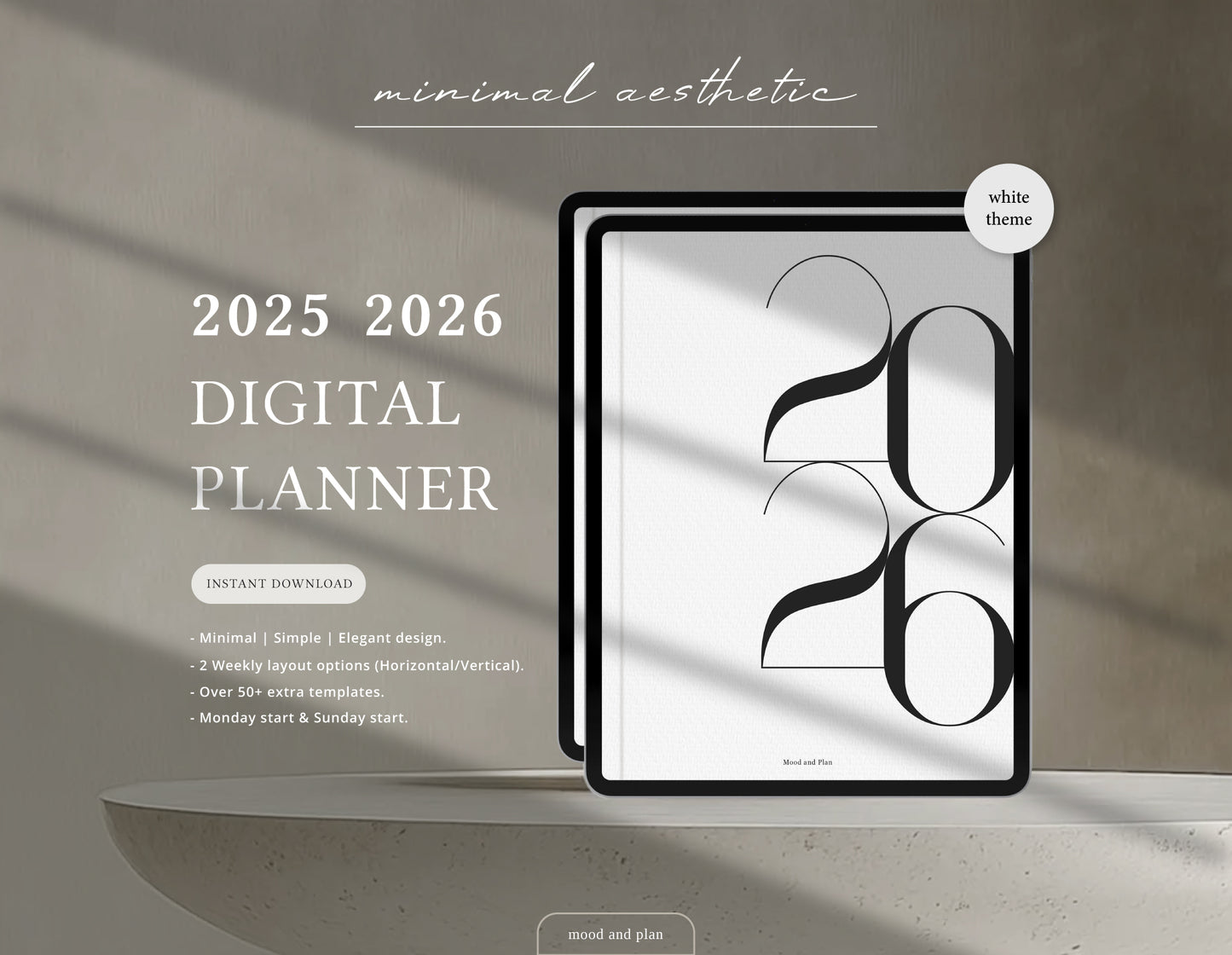 2025 2026 Portrait Digital Planner | White