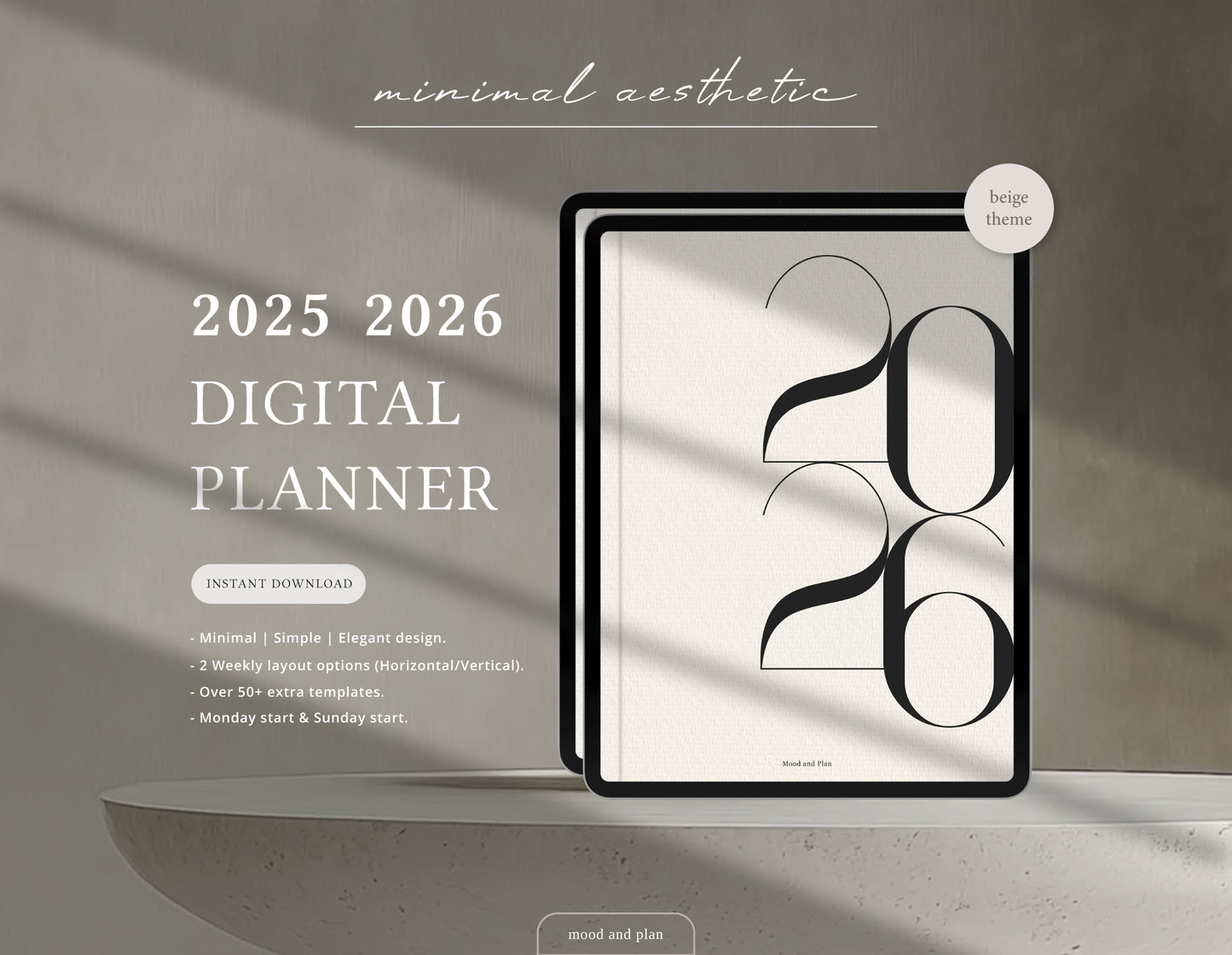 2025 2026 Portrait Digital Planner | Beige