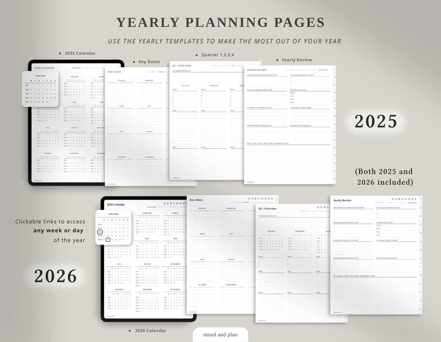 2025 2026 Portrait Digital Planner | White