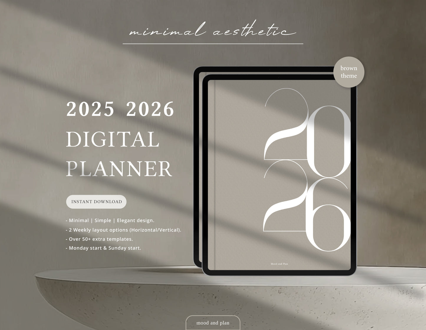 2025 2026 Portrait Digital Planner | Brown