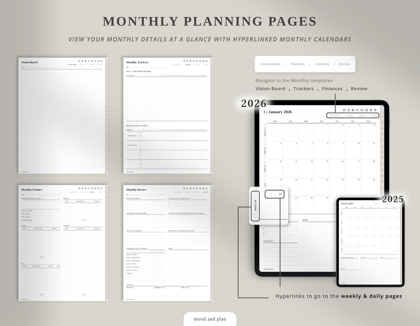 2025 2026 Portrait Digital Planner | Beige