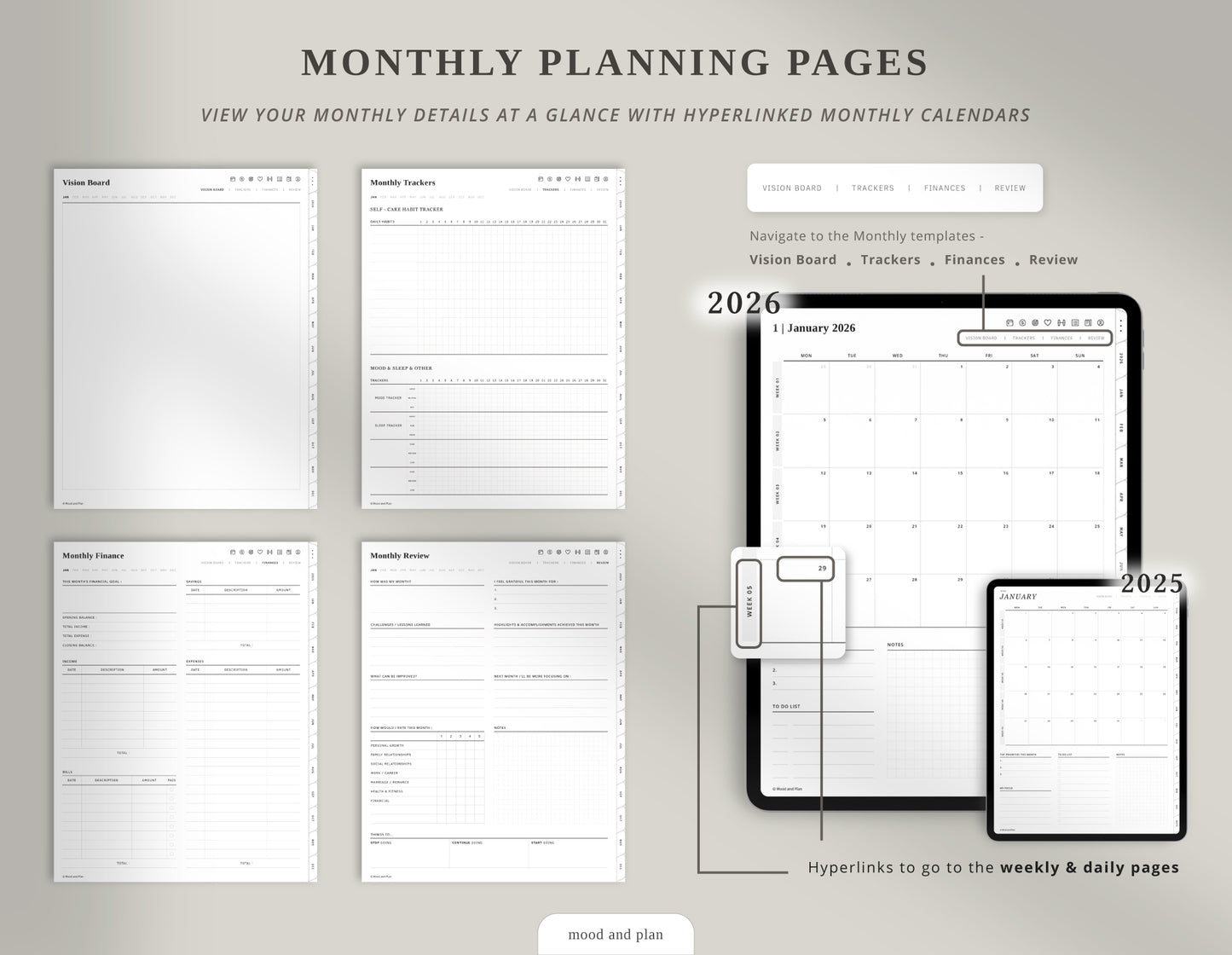 2025 2026 Portrait Digital Planner | White