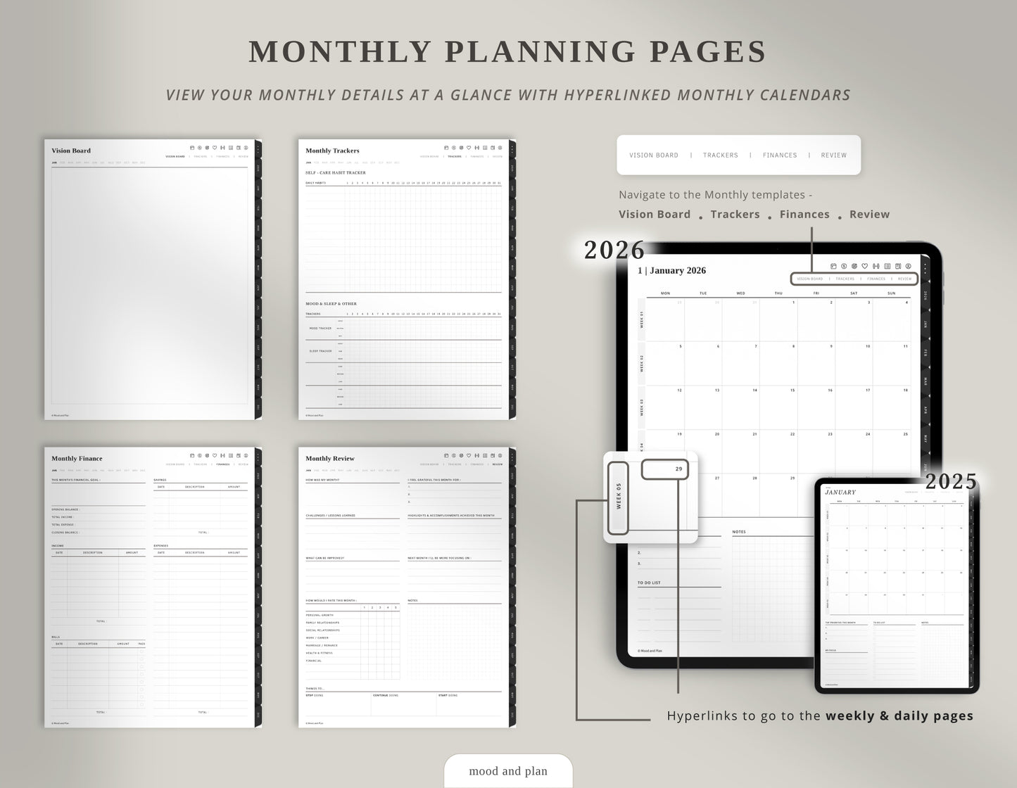 2025 2026 Portrait Digital Planner | Black