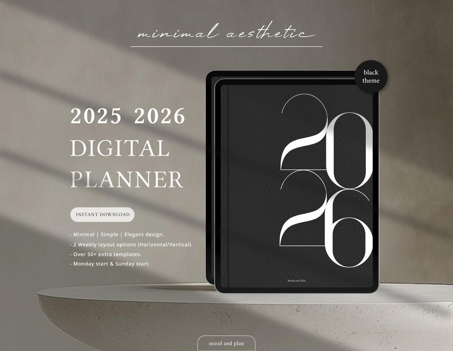 2025 2026 Portrait Digital Planner | Black