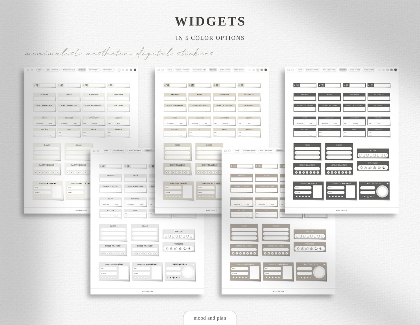 Minimalist Aesthetic Digital Sticker Pack | 5 Neutral Colors