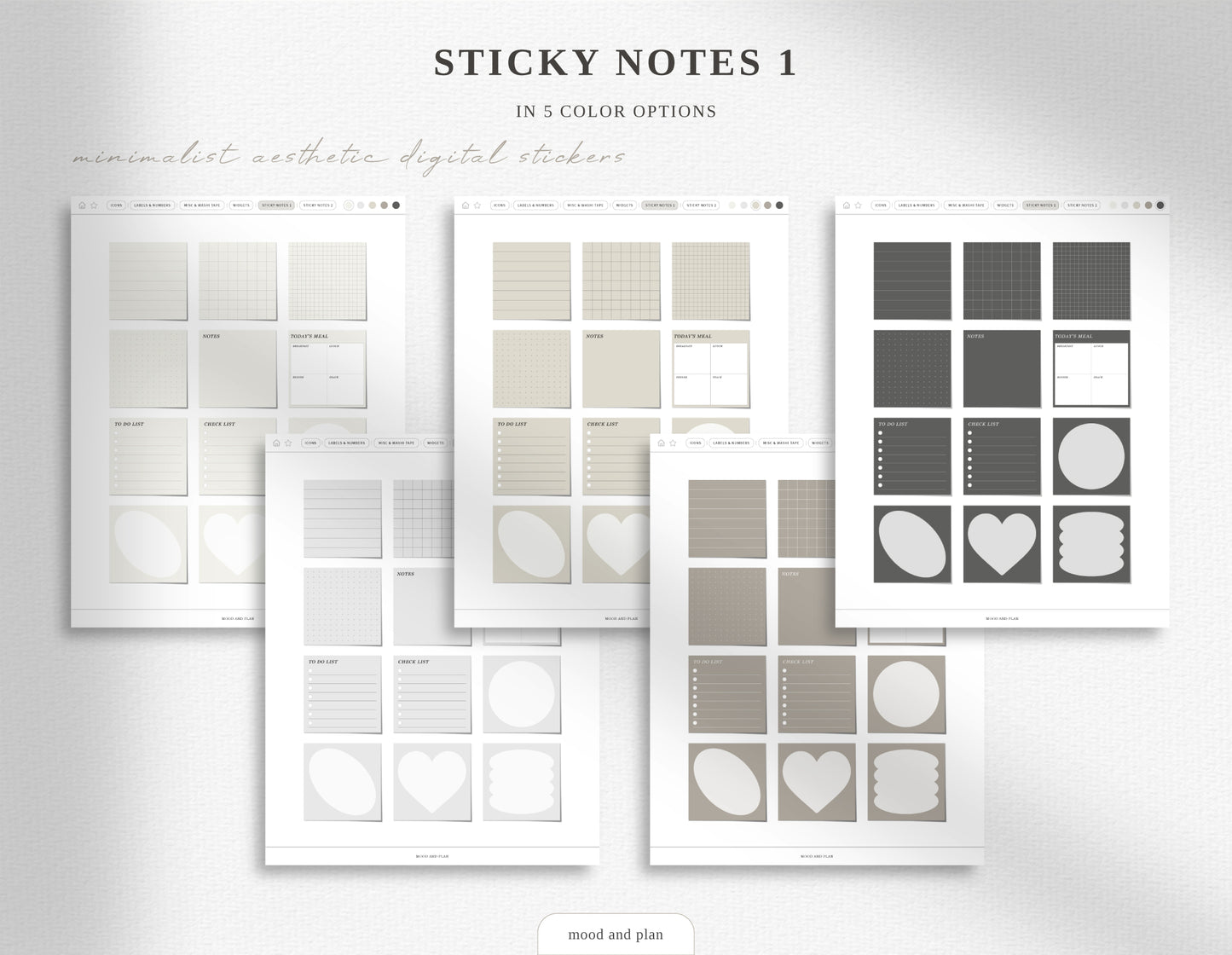 Minimalist Aesthetic Digital Sticker Pack | 5 Neutral Colors