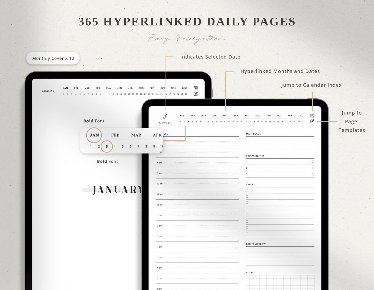 365 Day Undated Digital Planner | Portrait