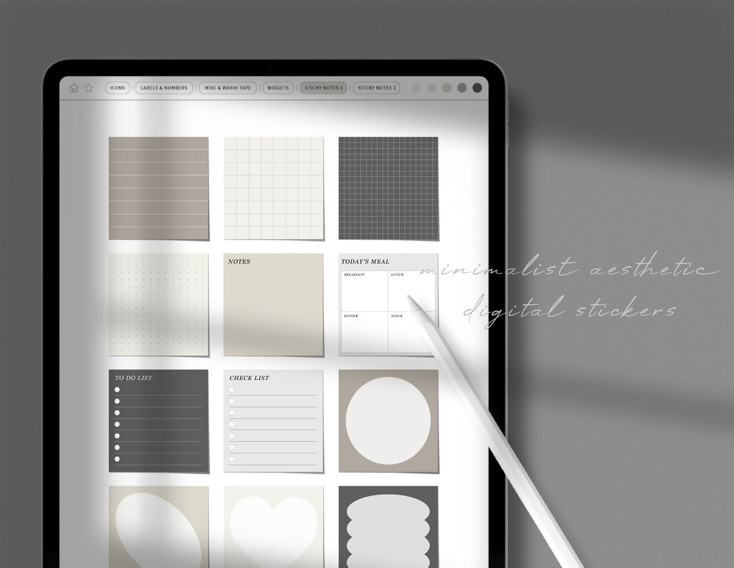 Minimalist Aesthetic Digital Sticker Pack | 5 Neutral Colors