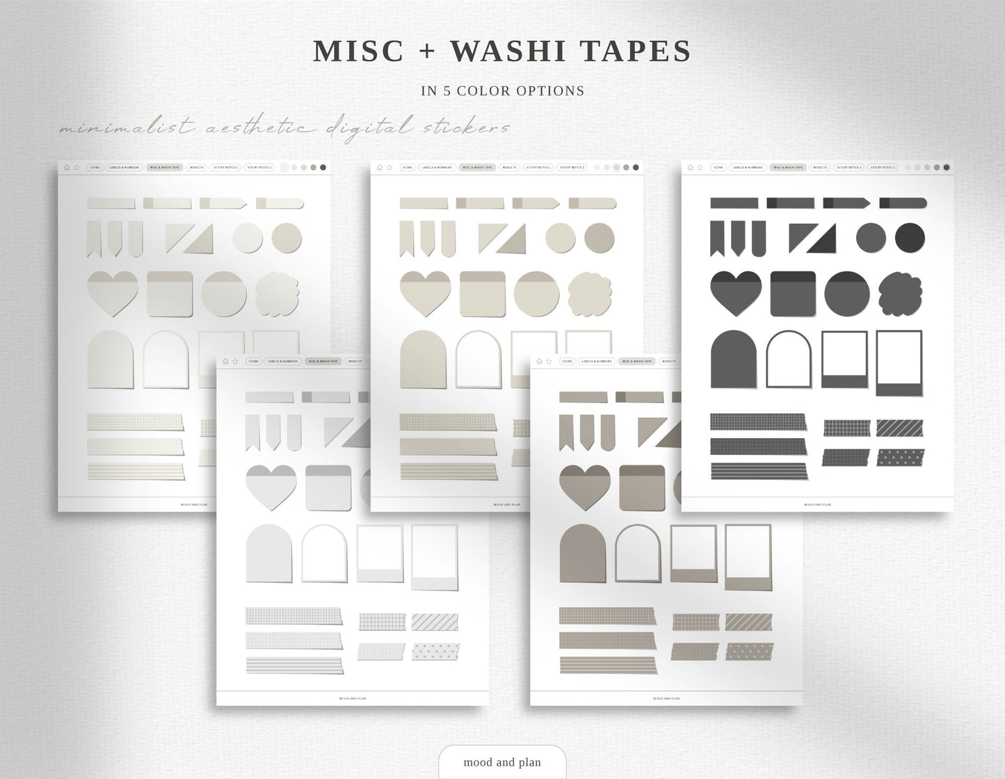Minimalist Aesthetic Digital Sticker Pack | 5 Neutral Colors