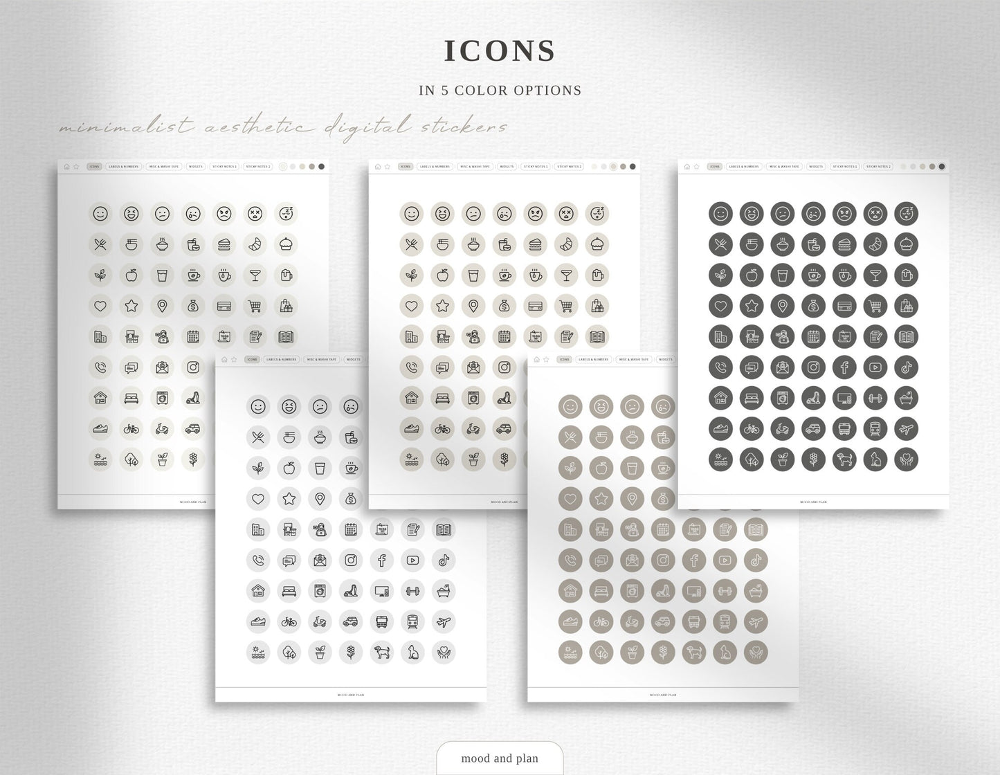 Minimalist Aesthetic Digital Sticker Pack | 5 Neutral Colors
