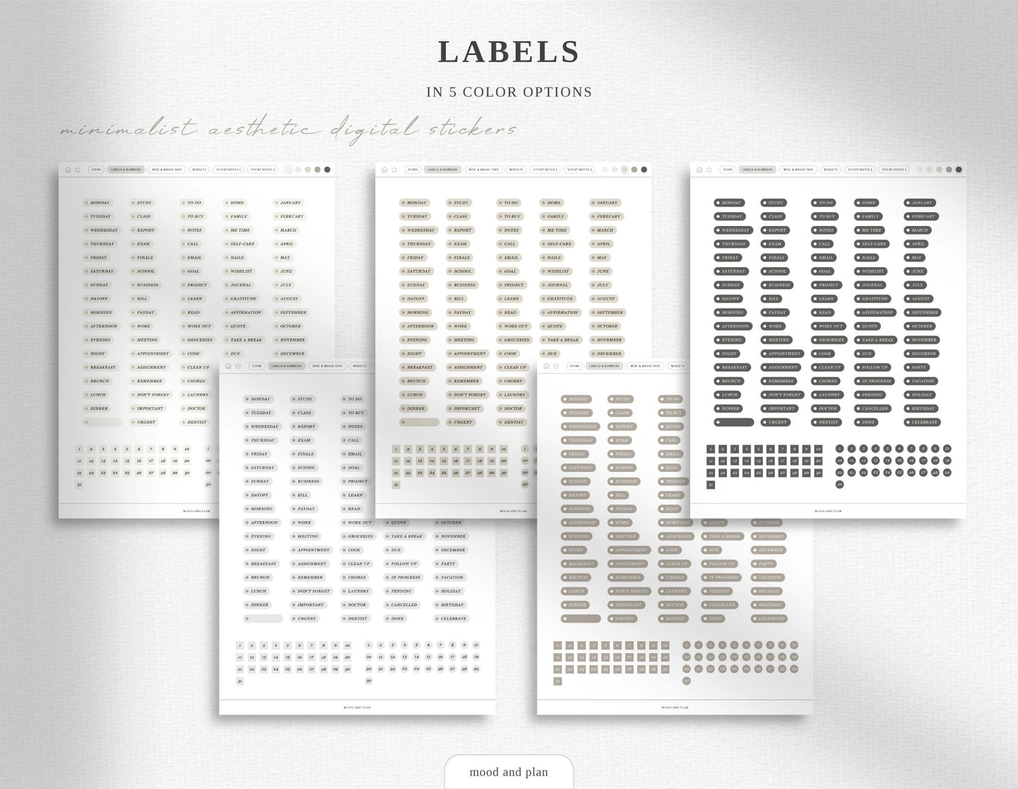 Minimalist Aesthetic Digital Sticker Pack | 5 Neutral Colors