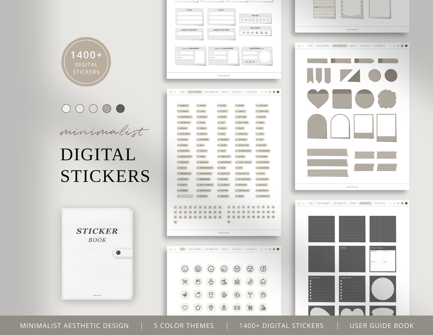 Minimalist Aesthetic Digital Sticker Pack | 5 Neutral Colors