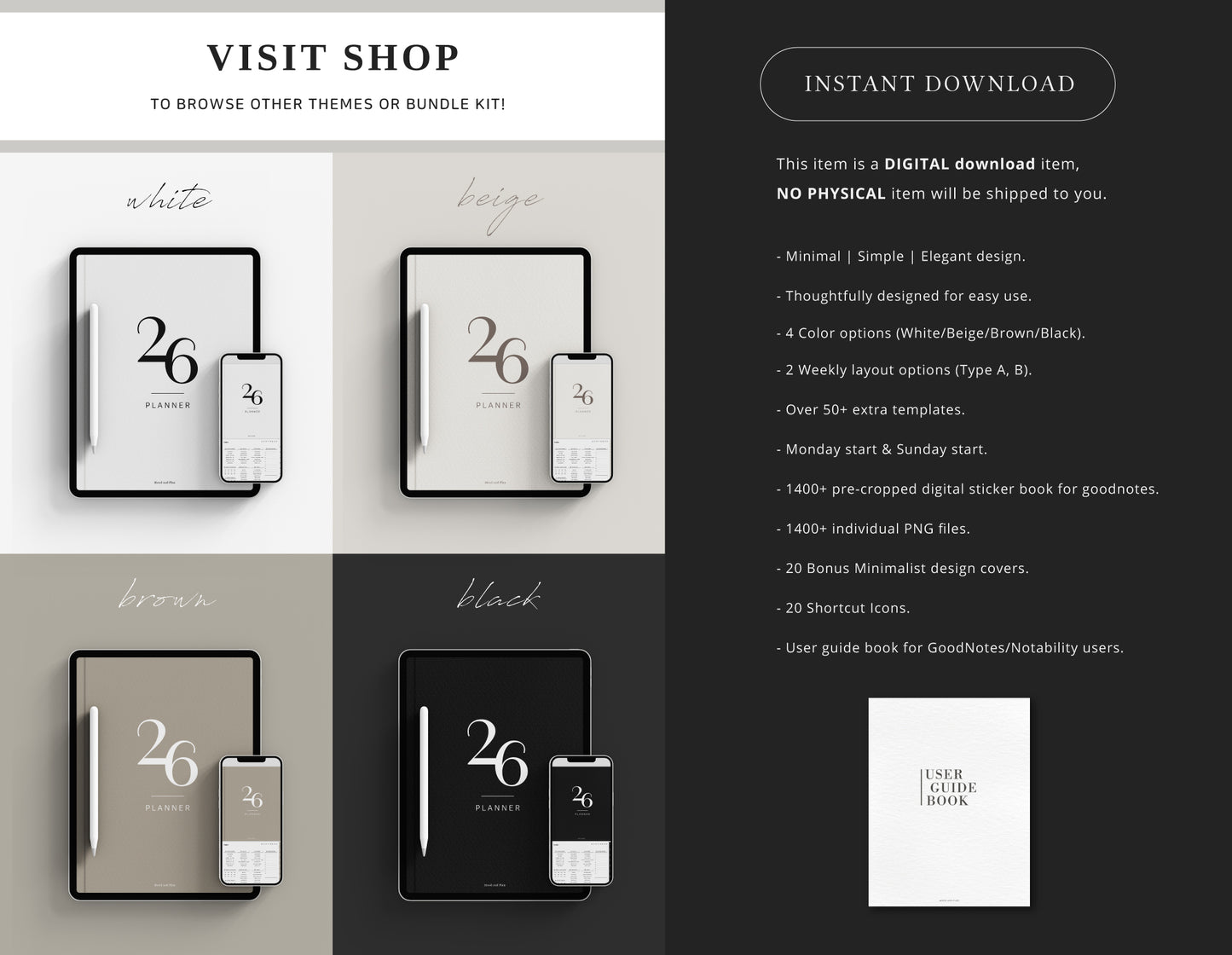 2026 Portrait Digital Planner Bundle | 4 Colors