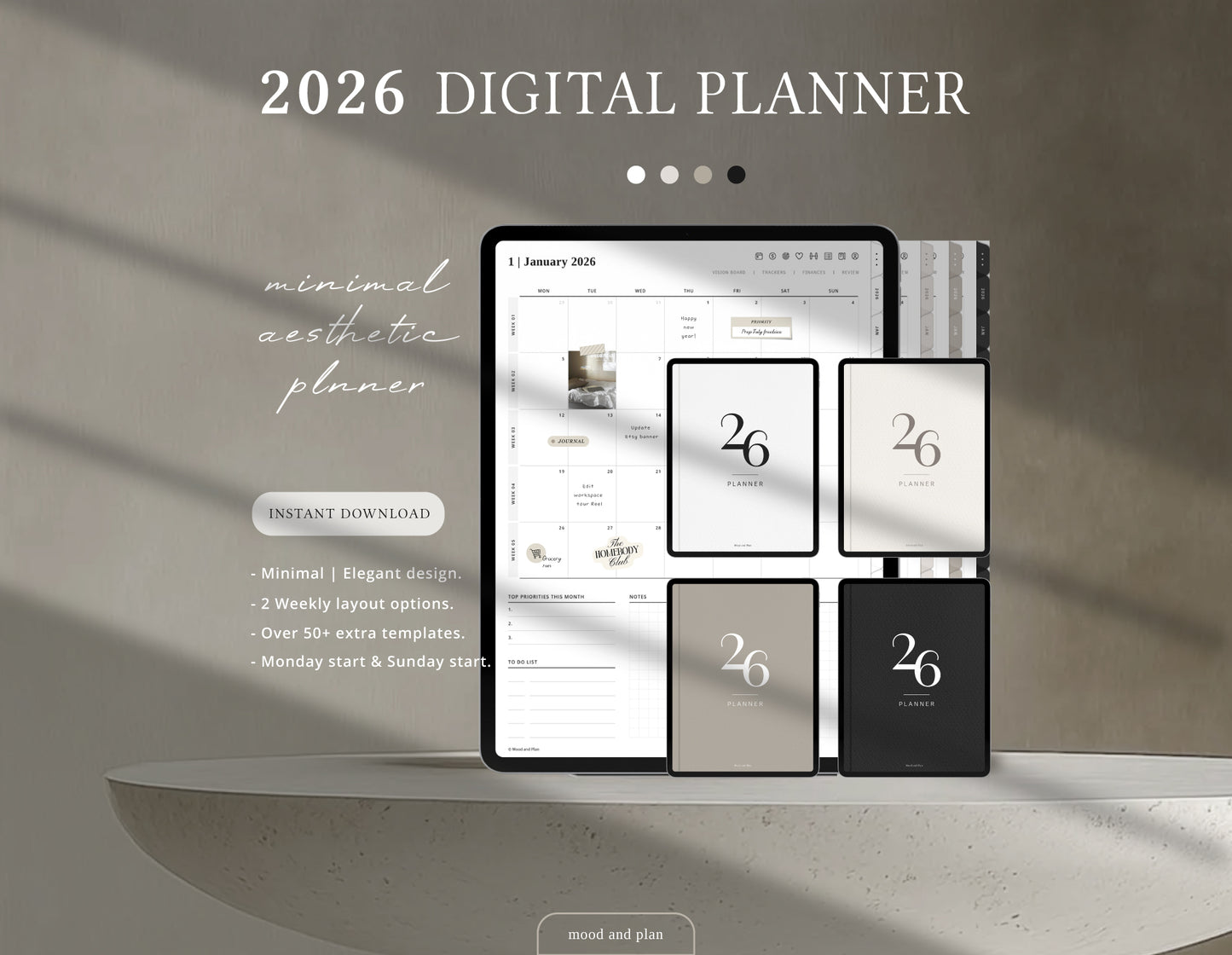 2026 Portrait Digital Planner Bundle | 4 Colors