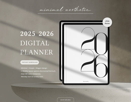 2025 2026 Portrait Digital Planner | White