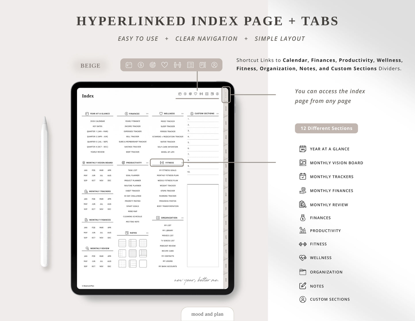 2026 Portrait Digital Planner | Beige