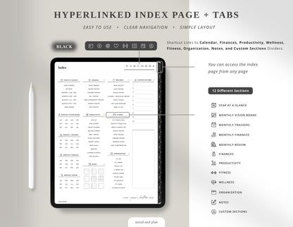 2026 Portrait Digital Planner | Black