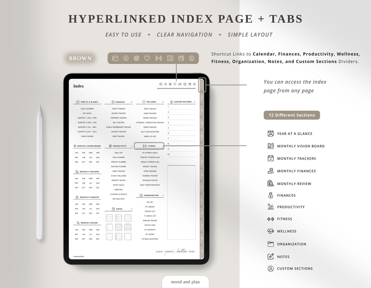 2026 Portrait Digital Planner | Brown