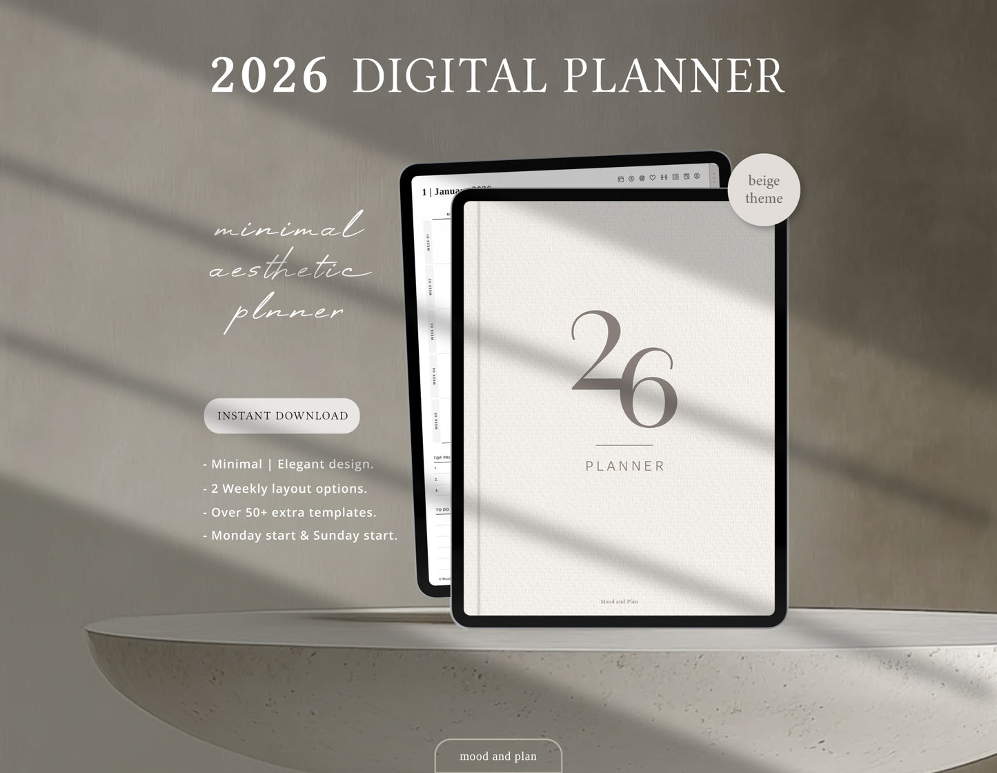 2026 Portrait Digital Planner | Beige