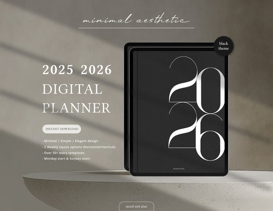 2025 2026 Portrait Digital Planner | Black