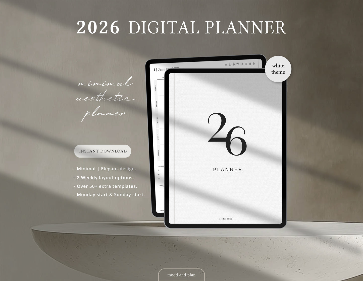 2026 Portrait Digital Planner | White