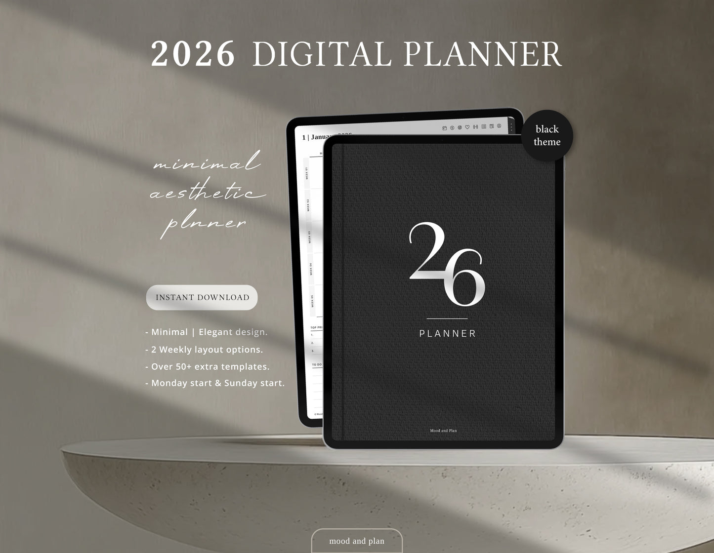 2026 Portrait Digital Planner | Black