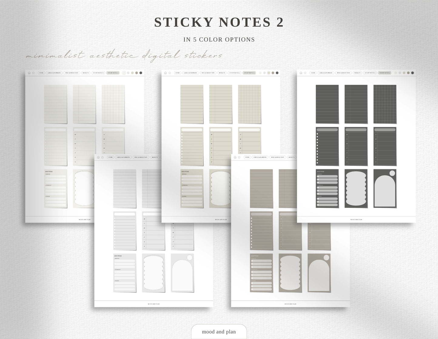 Minimalist Aesthetic Digital Sticker Pack | 5 Neutral Colors