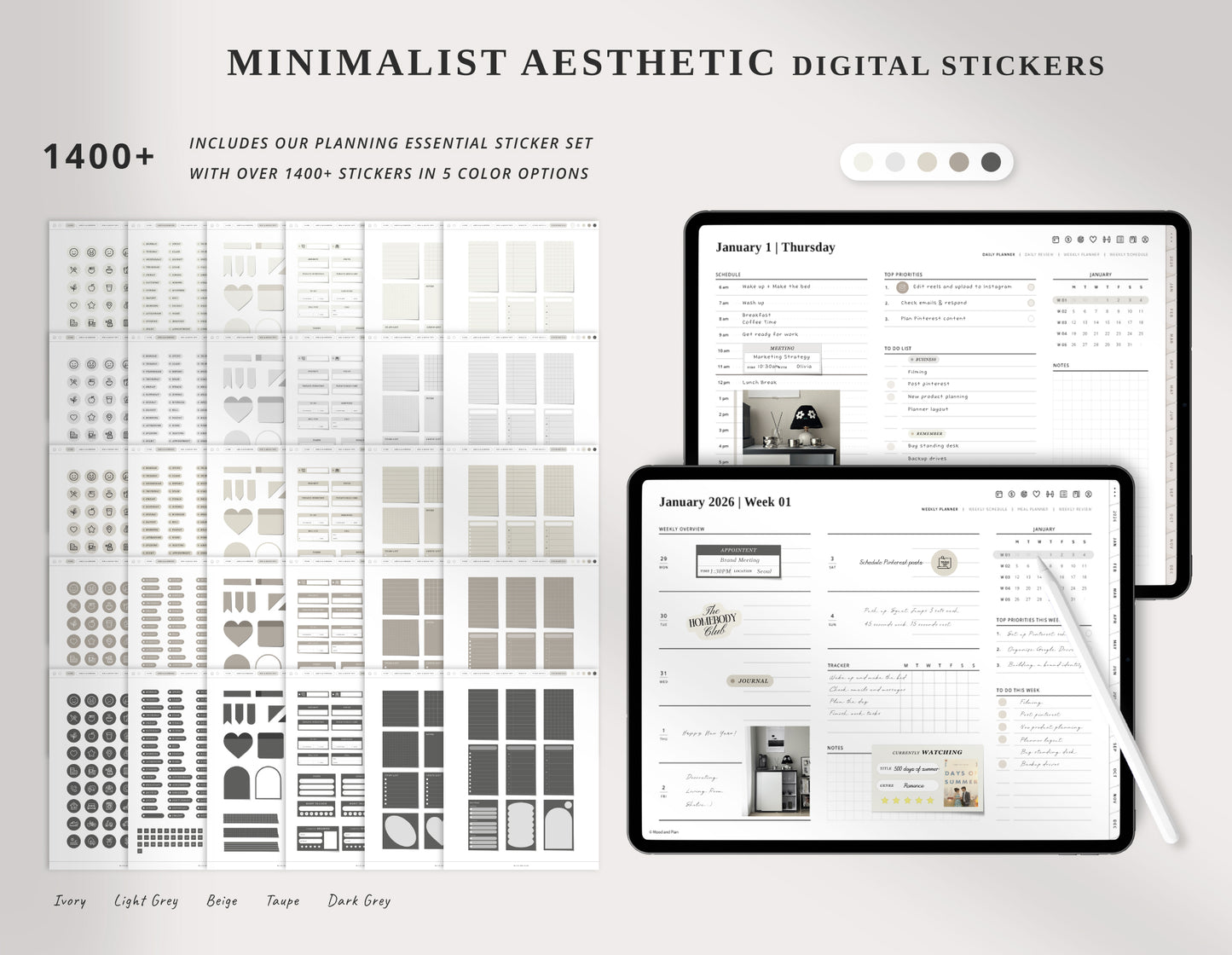 2026 Portrait Digital Planner | Beige