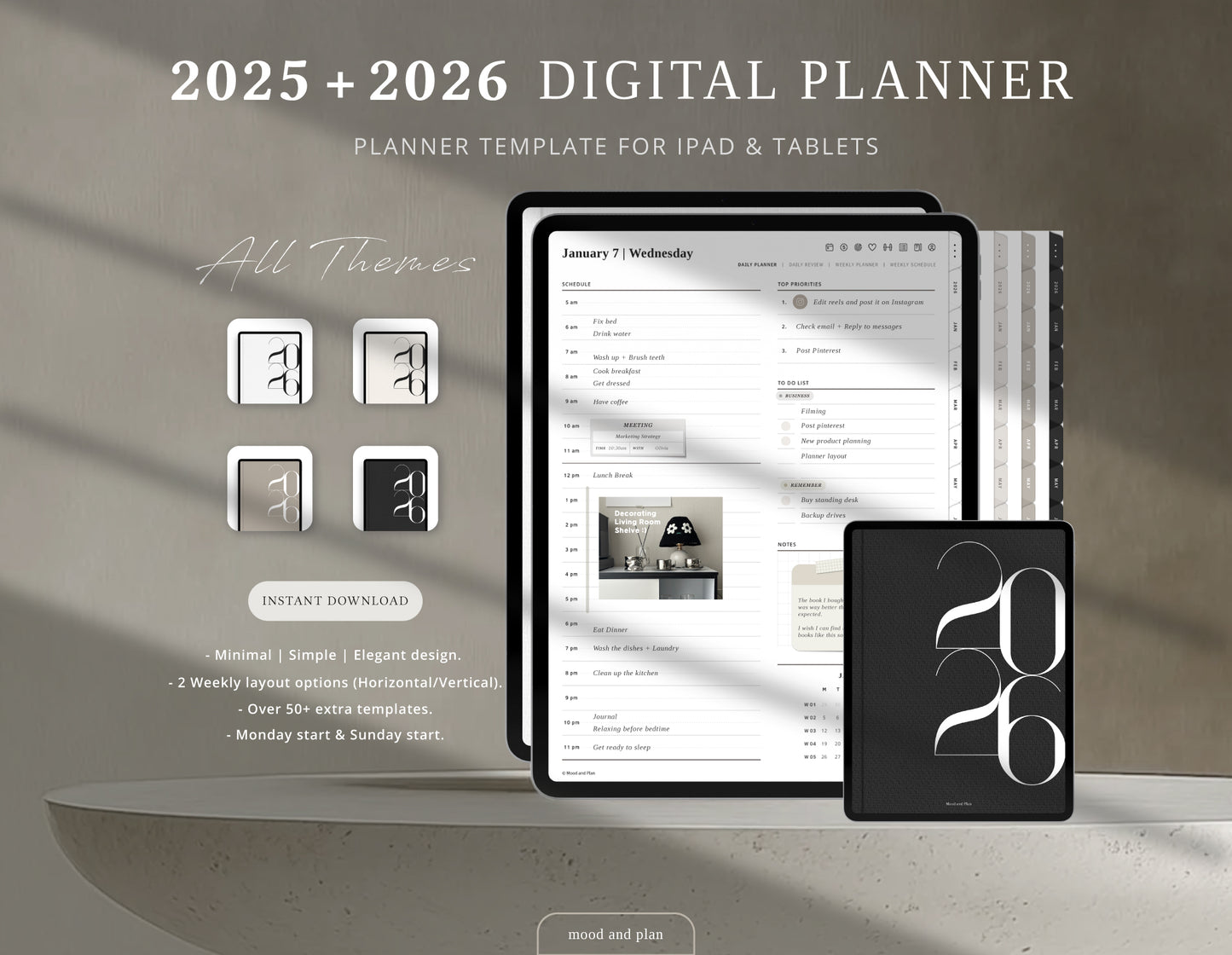 2025 2026 Portrait Premium Digital Planner Bundle