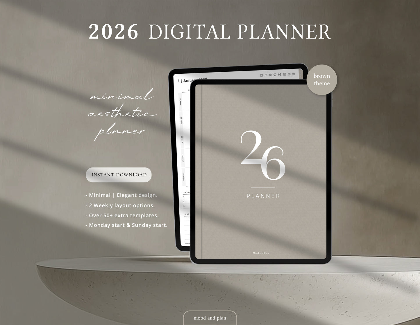 2026 Portrait Digital Planner | Brown
